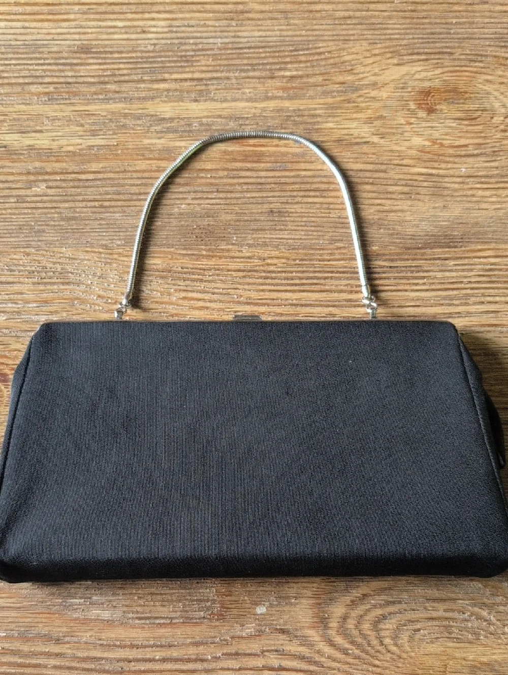 Vintage Black Evening Clutch with Silver Chain Handle - Picture 3 of 8